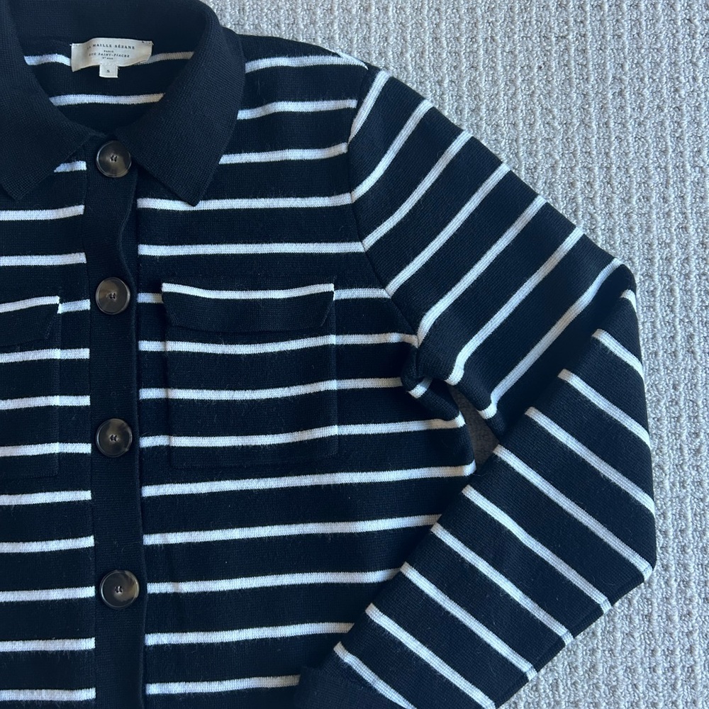 Sezane Navy and White Striped Cardigan - Picture 2 of 3